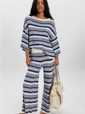 NWT Free People Over The Rainbow Sweater Set - Nautical Blue Combo